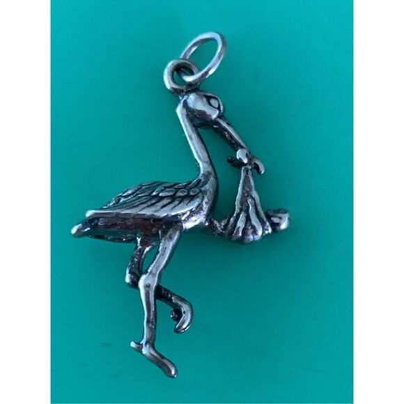 Stork Sterling Silver Jewelry Charm #bird #baby - Picture 1 of 3